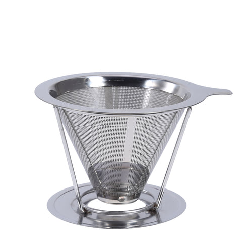 2 Cup Portable Stainless Steel Tea Coffee Filter Reusable Funnel Espresso Coffee Dripper Pour Over V-type Filter Cup Tea Tools