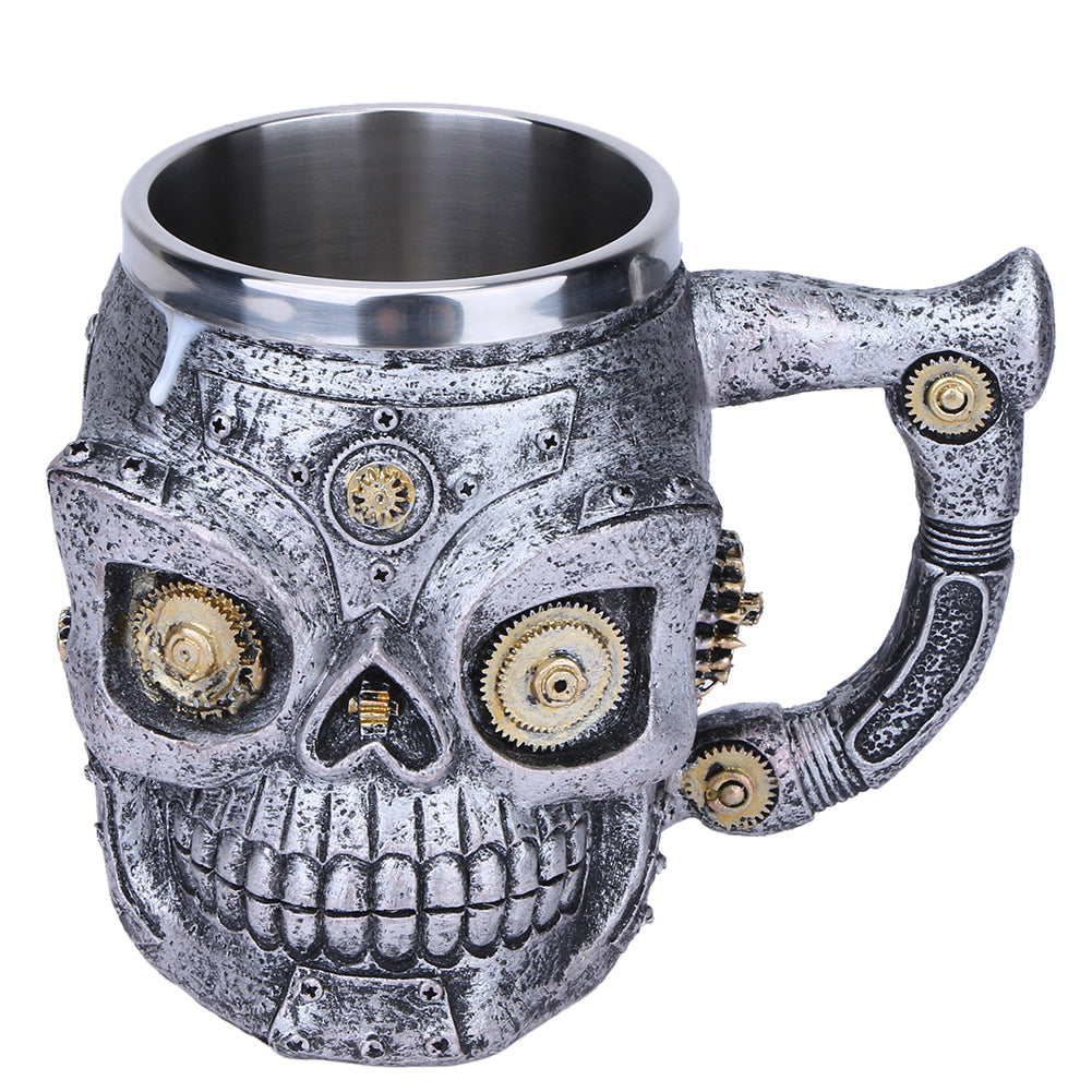 401-500ml Skull Cup Resin Stainless Steel Mug Mechanical Gear Skull Coffee Beer Cup Personalized Drinking Accessories