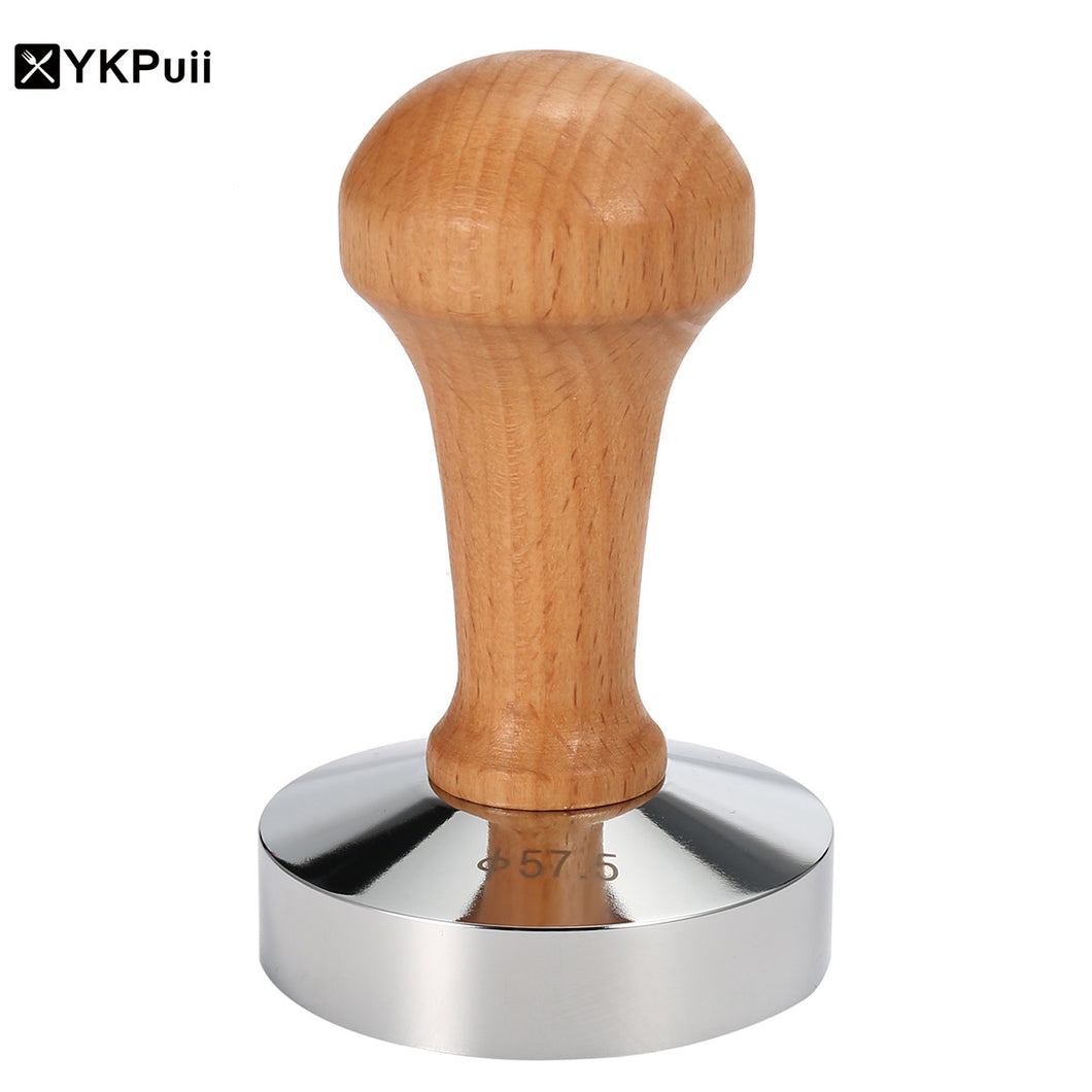 Stainless steel Espresso Coffee Tamper Flat Base Wood Handle Bean Press Tool Coffee Powder Hammer Coffee Accessories 57.5mm